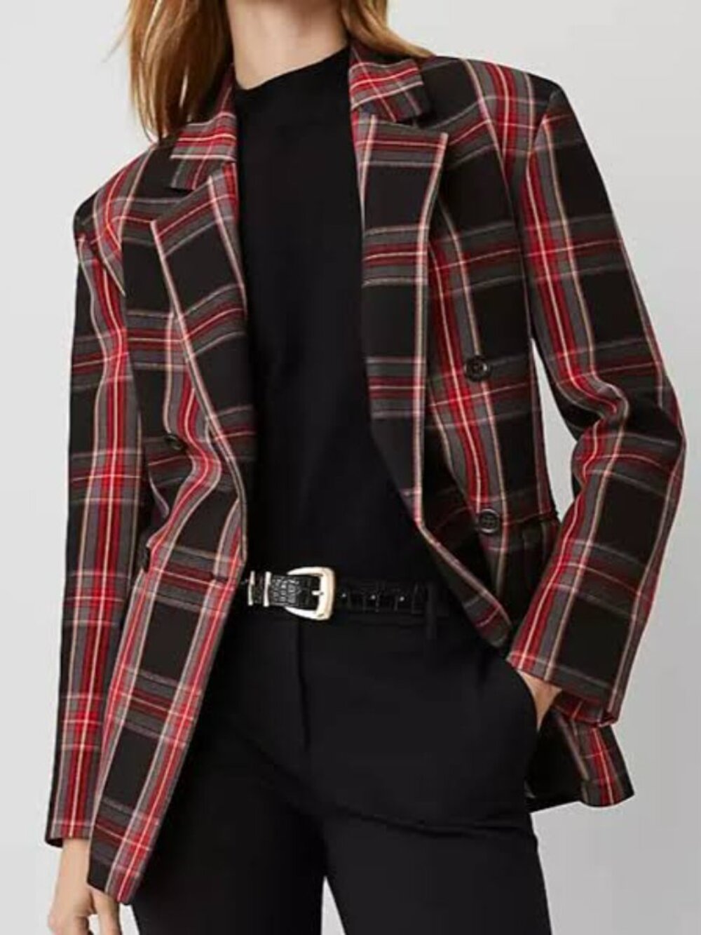 Ann Taylor Red and Black Plaid Blazer